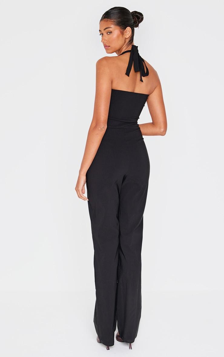 Black Stretch Woven Thick Halterneck Strap Straight Leg Jumpsuit Product Image