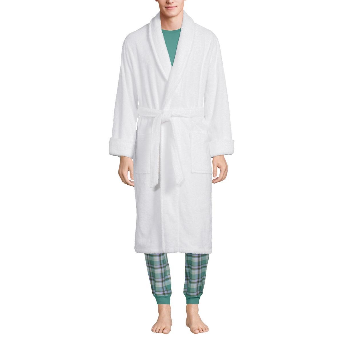 Big & Tall Lands' End Calf-Length Turkish Terry Robe, Men's, Size: Medium Tall, White Product Image