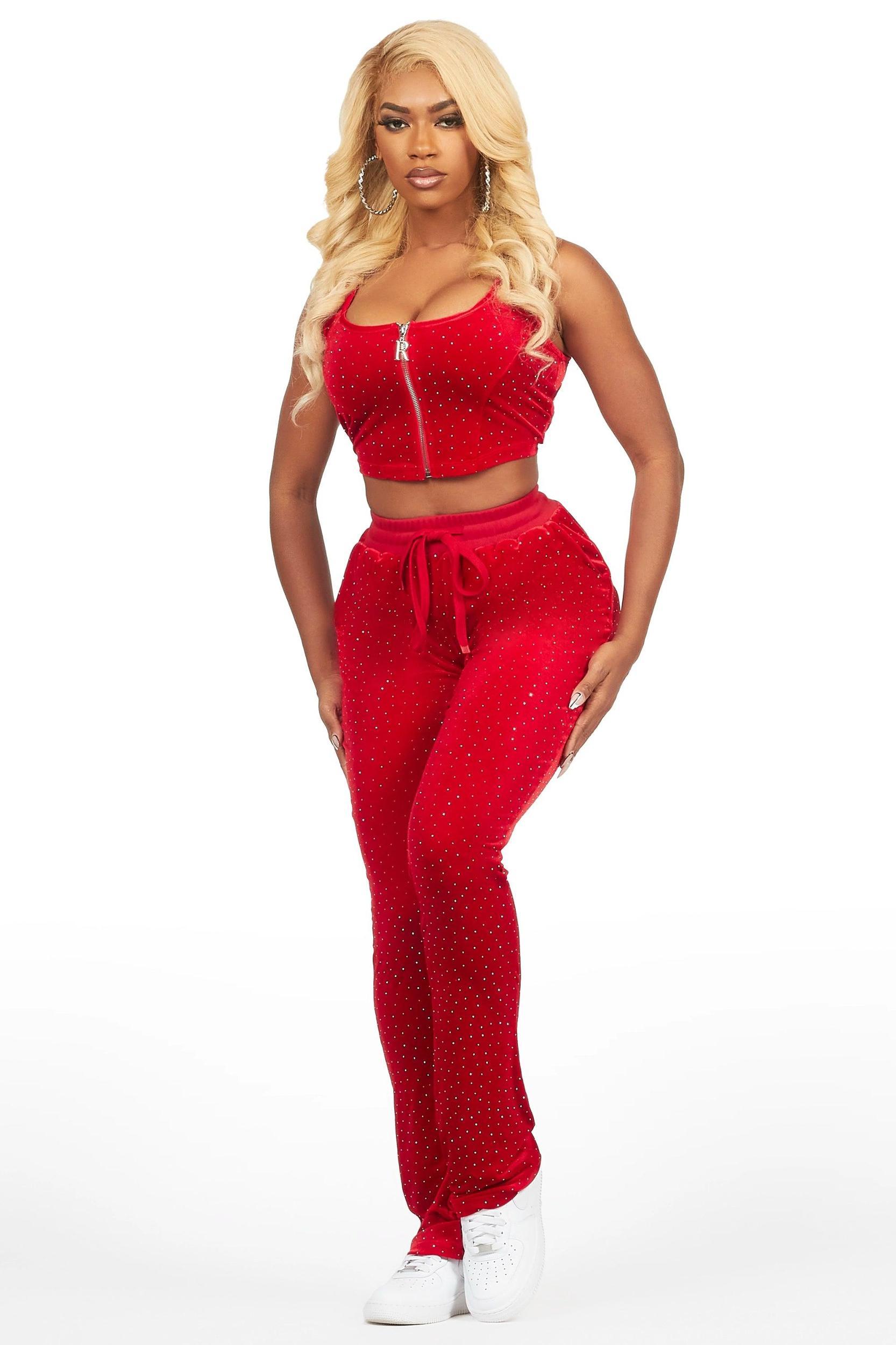 Ladenisha Red Velour Stacked Corset Trackset Female Product Image