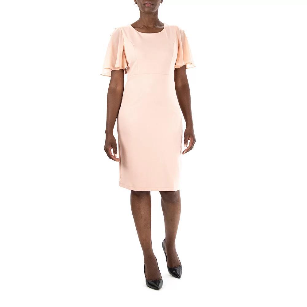 Women's Nina Leonard Jewelneck Flutter Sleeve Sheath Dress, Size: Large, Blush Product Image