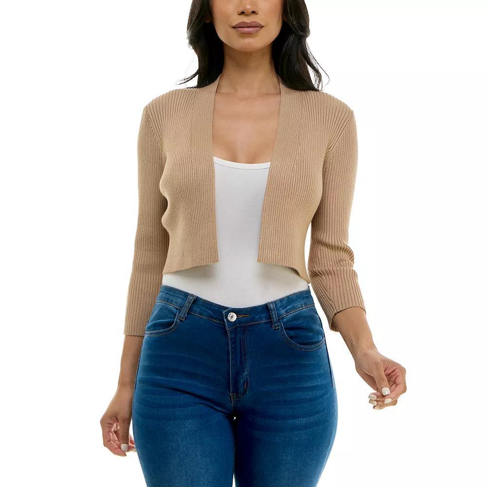 Women's Nina Leonard Three-Quarter Sleeve Ribbed Edge Bolero, Size: Large, Black Product Image