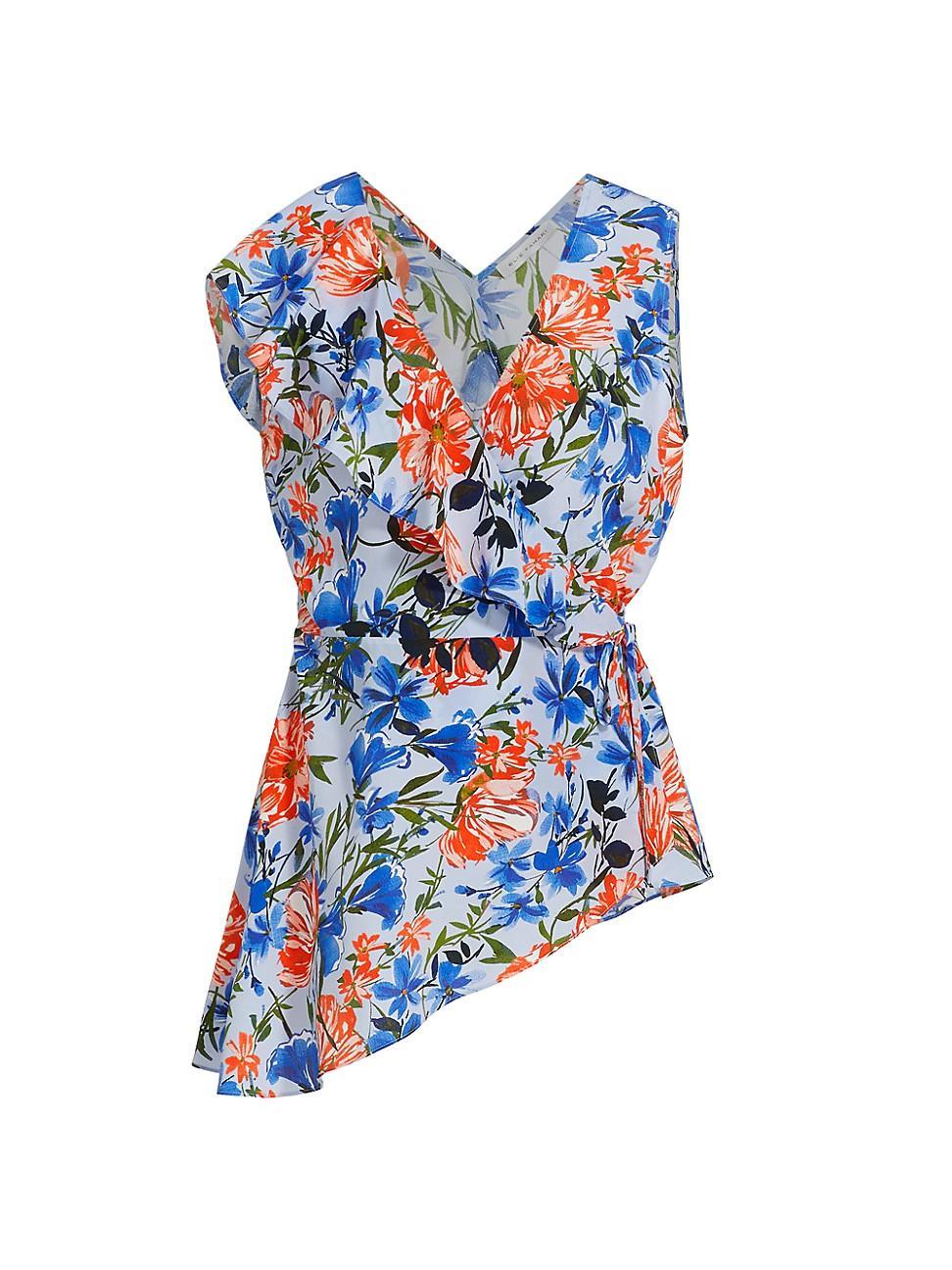 Womens Sloane Silk Floral Asymmetric Blouse Product Image