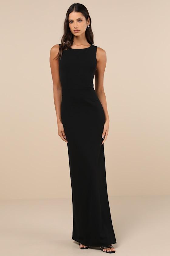 Perfected Poise Black Bow Cutout Column Maxi Dress Product Image