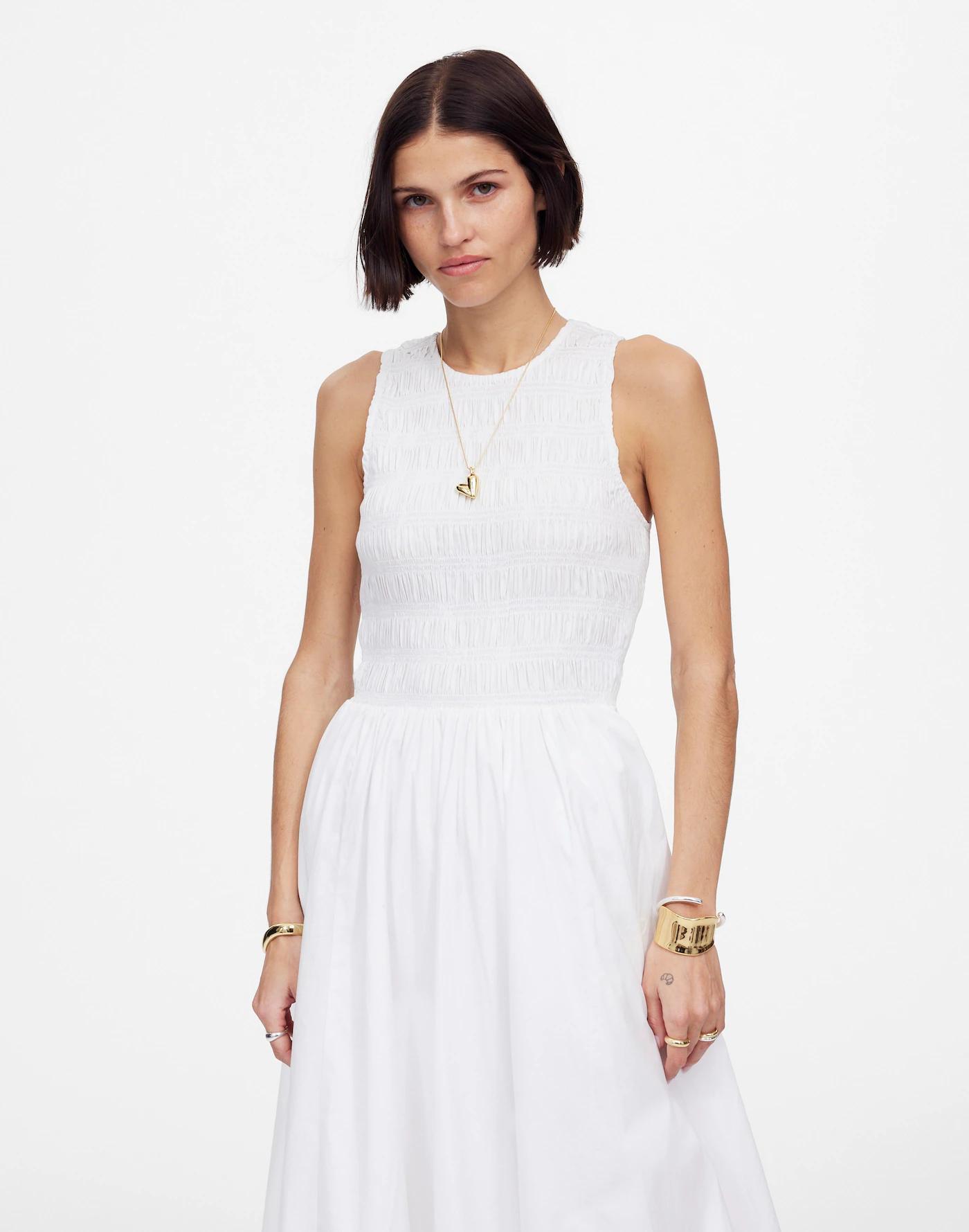 The Melody Bubble-Hem Smocked Midi Dress in Poplin Product Image