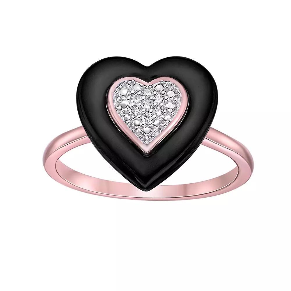 Gemminded 2 Micron 18k Rose Gold Plated Sterling Silver Diamond Accent Black Ceramic Heart Ring, Women's, Pink Tone Product Image