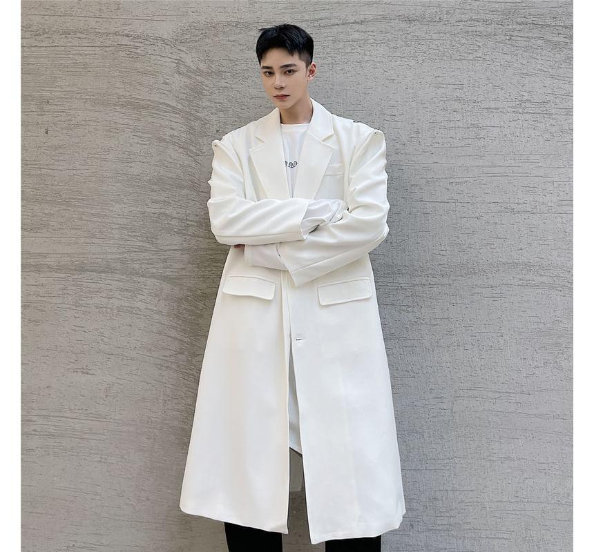 Lapel Collar Plain Slit Trench Coat Product Image