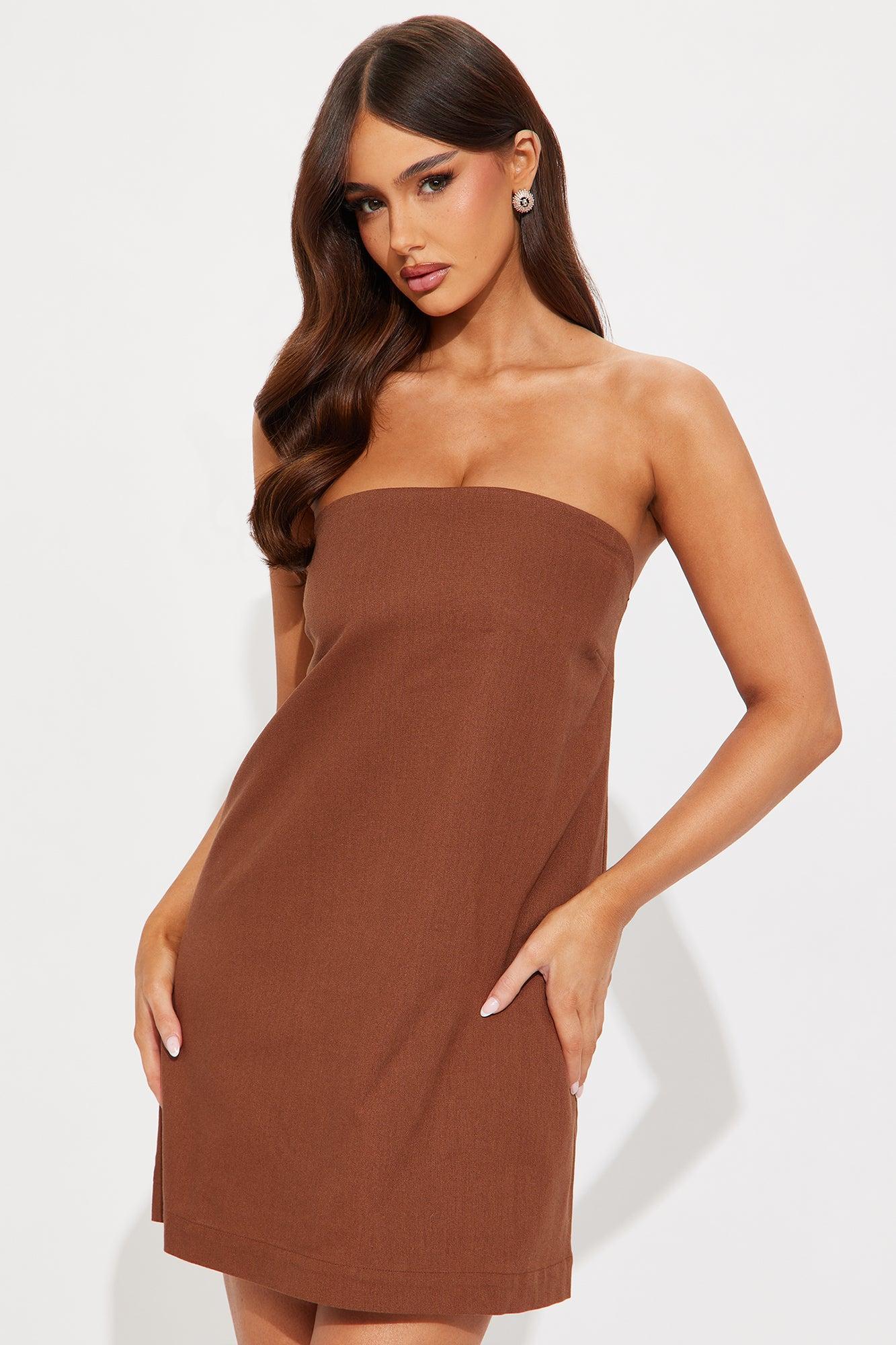 Tanya Linen Mini Dress - Chocolate Product Image