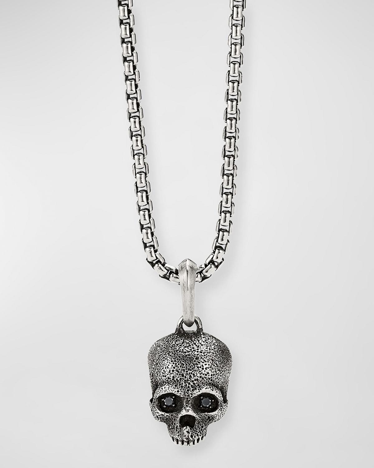 Mens Memento Mori Skull Pendant with Diamonds in Silver, 18mm Product Image