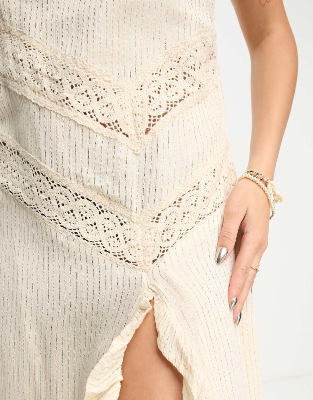 Raga Golden Rays lace slit front maxi slip dress Product Image