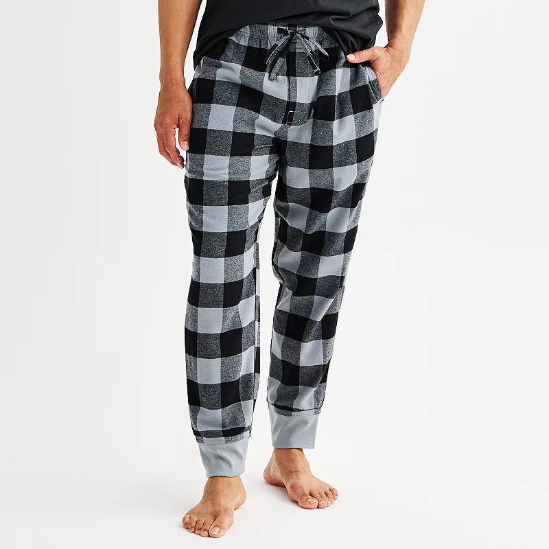 Men's Sonoma Goods For Life® Banded Bottom Flannel Pajama Pants, Size: Large, Black Biege Plaid Product Image