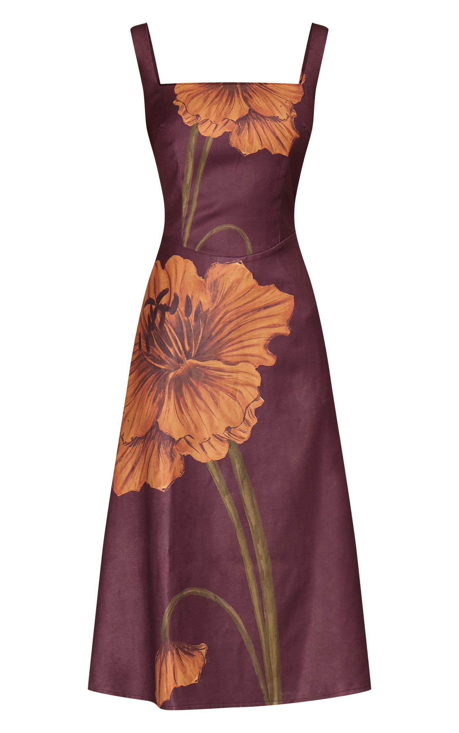  Dark Chocolate Floral Printed Square Neck Midaxi Dress Product Image