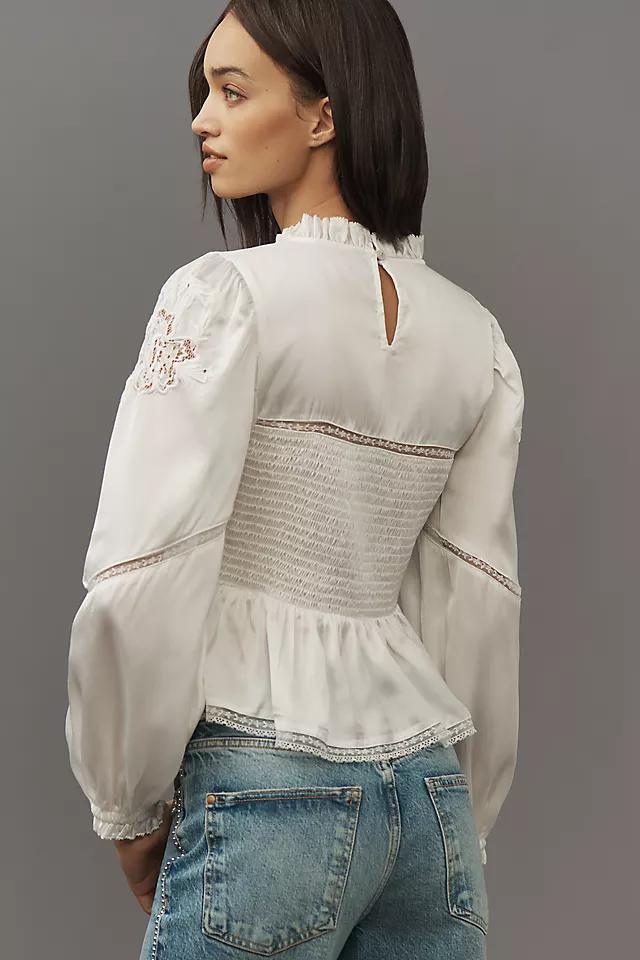 By Anthropologie Long-Sleeve Smocked Blouse Product Image