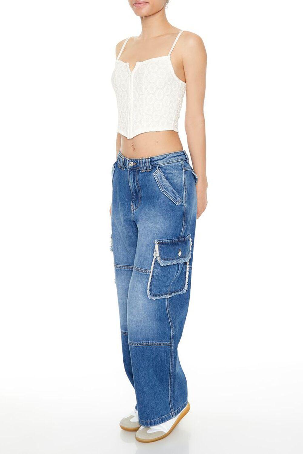 Frayed Wide-Leg Cargo Jeans | Forever 21 Product Image