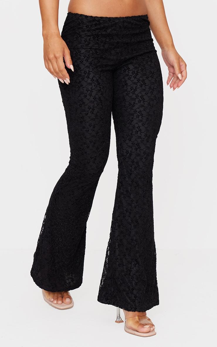 Black Velvet Lace Flare Leg Pants Product Image