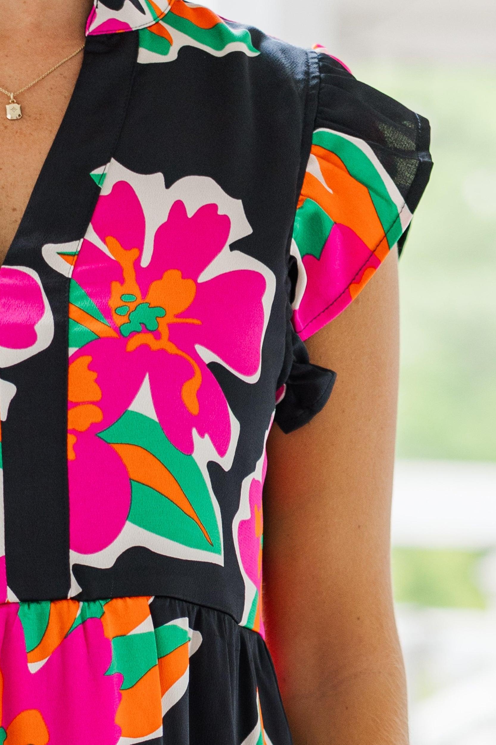 Created Beauty Black Floral Midi Dress Female Product Image