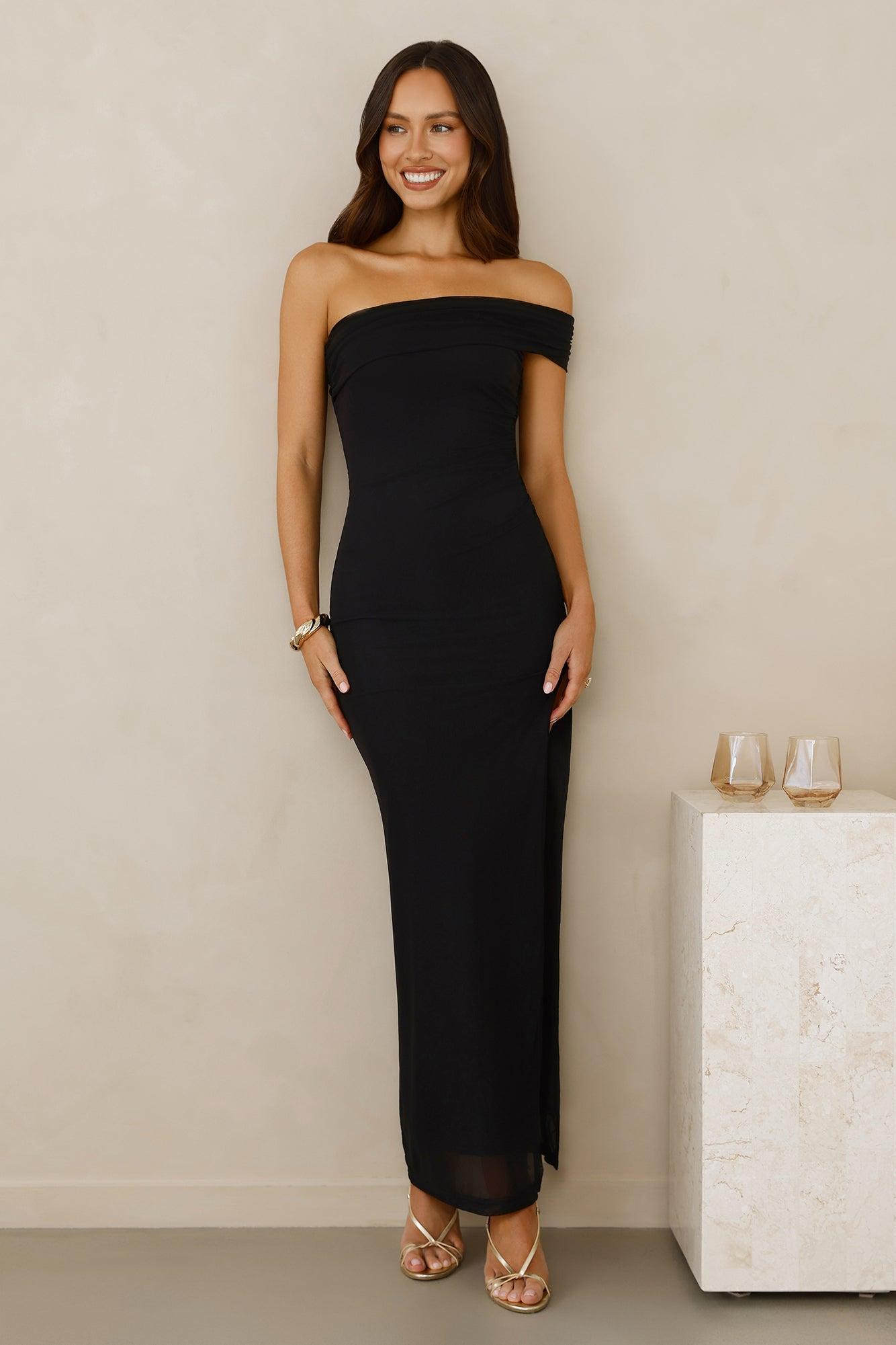 Berry Fresh Mesh One Shoulder Maxi Dress Black Product Image