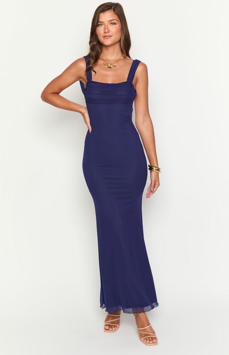 Beverley Navy Mesh Maxi Dress Product Image