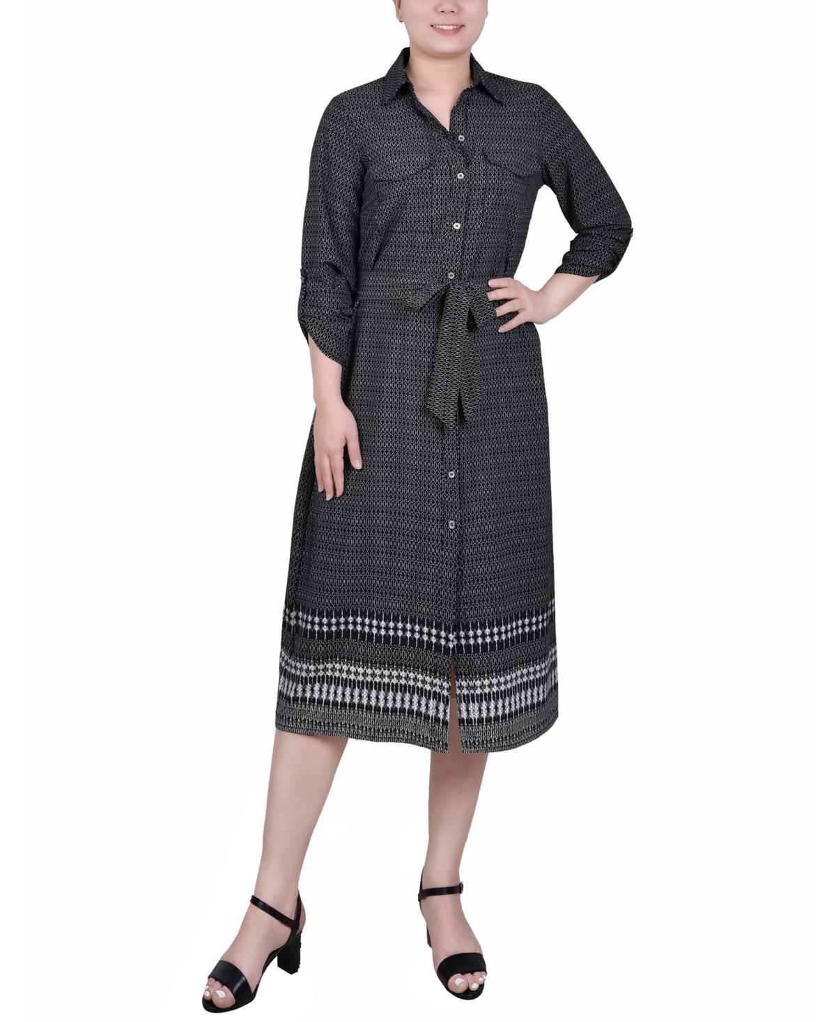 Ny Collection Petite 3/4 Roll Tab Sleeve Belted Shirtdress Product Image