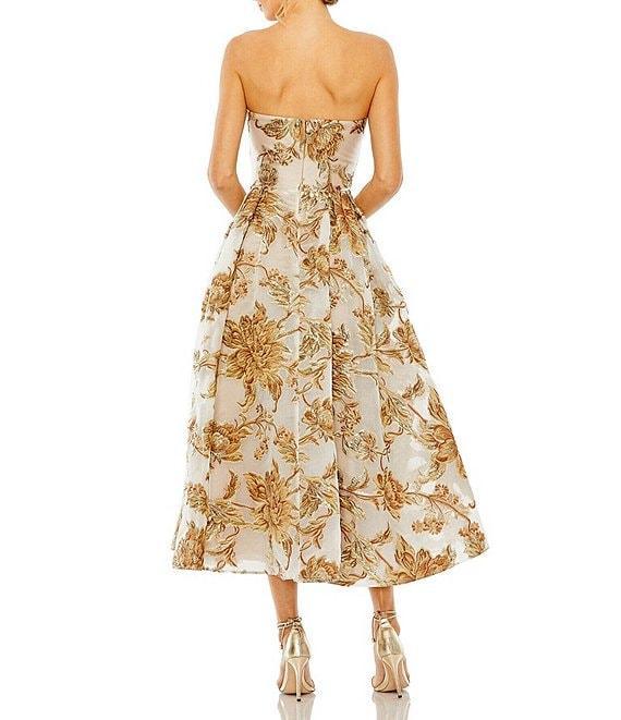 Mac Duggal Floral Brocade Strapless Sleeveless Midi Dress Product Image
