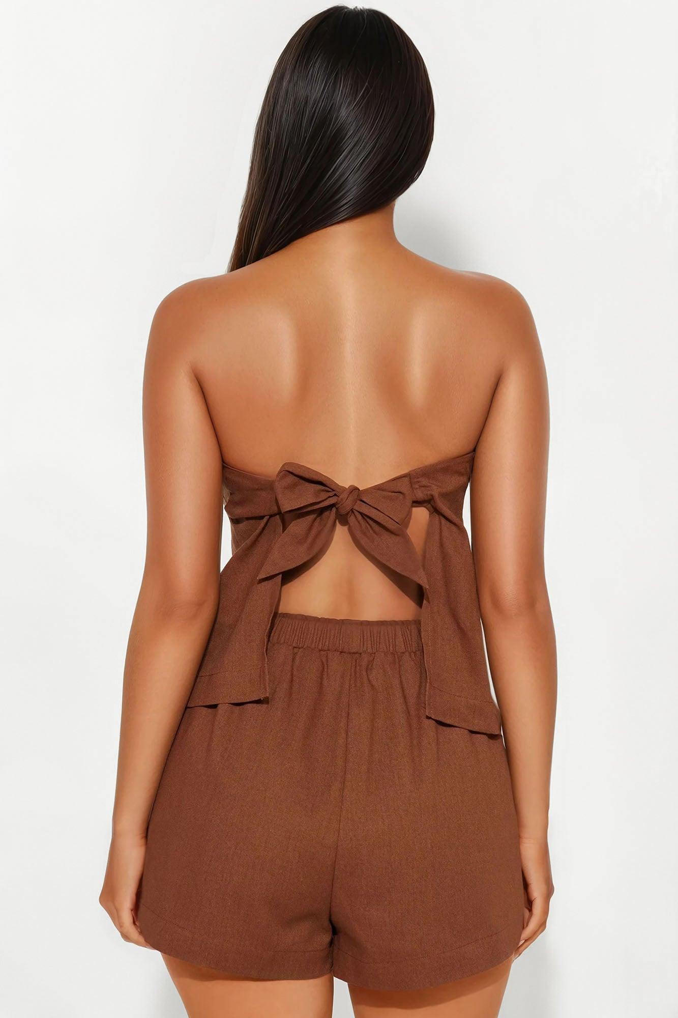 Lucia Linen Strapless Short Set - Brown Product Image
