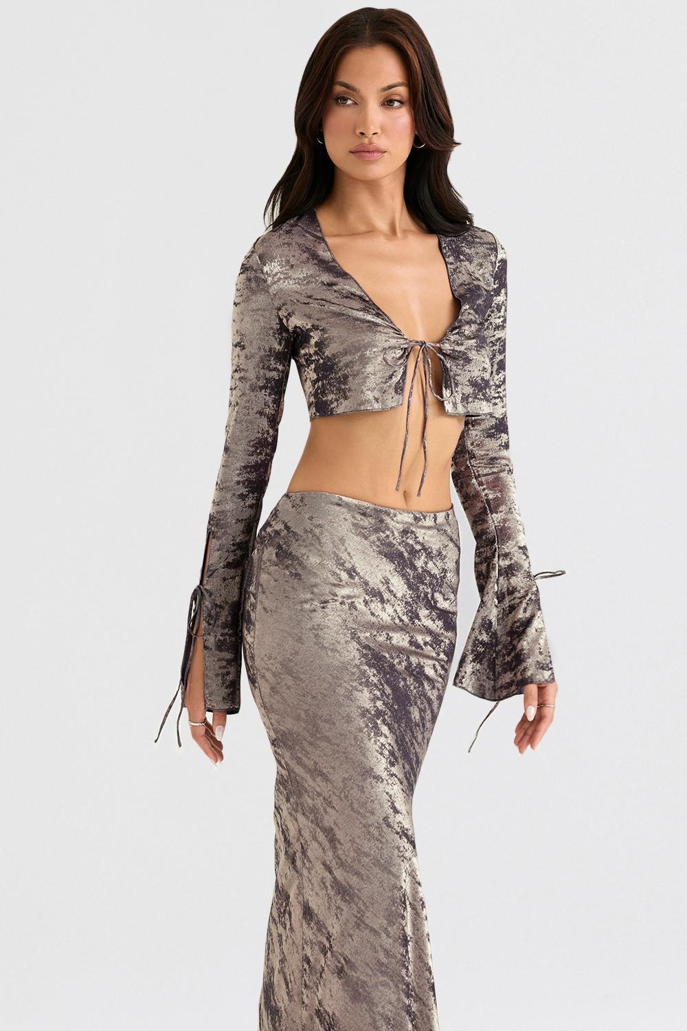 Clara  pewter bias cut midi skirt Product Image