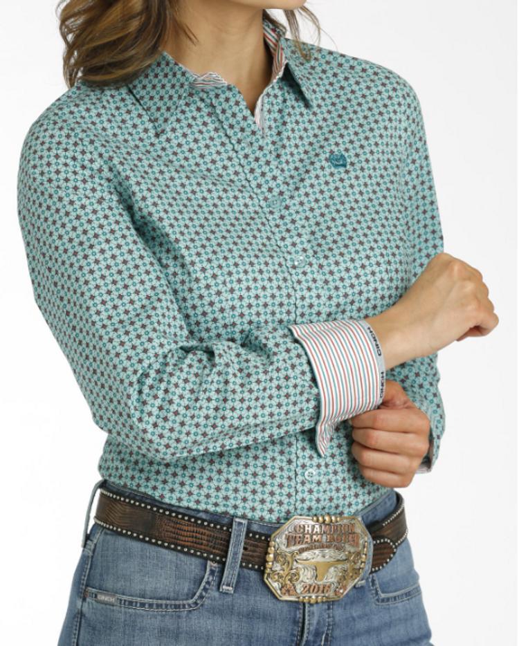 Cinch® Ladies' L/S Light Blue Geo Print Button Shirt Product Image