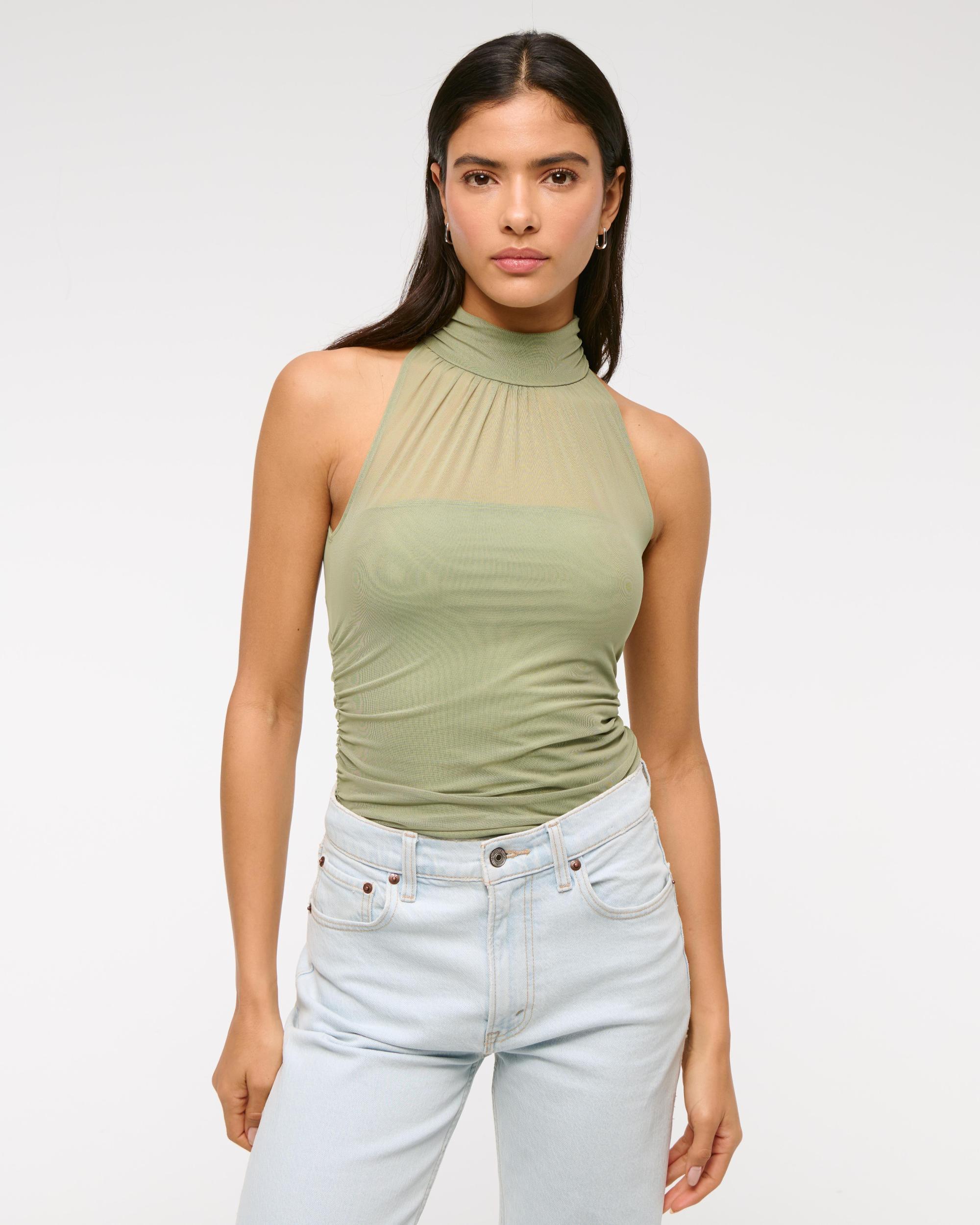 Ruched Mesh Halter Top Product Image