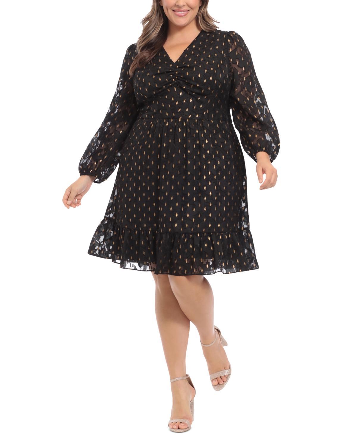 London Times Plus Size Clip-Dot Fit & Flare Dress - Fig Product Image