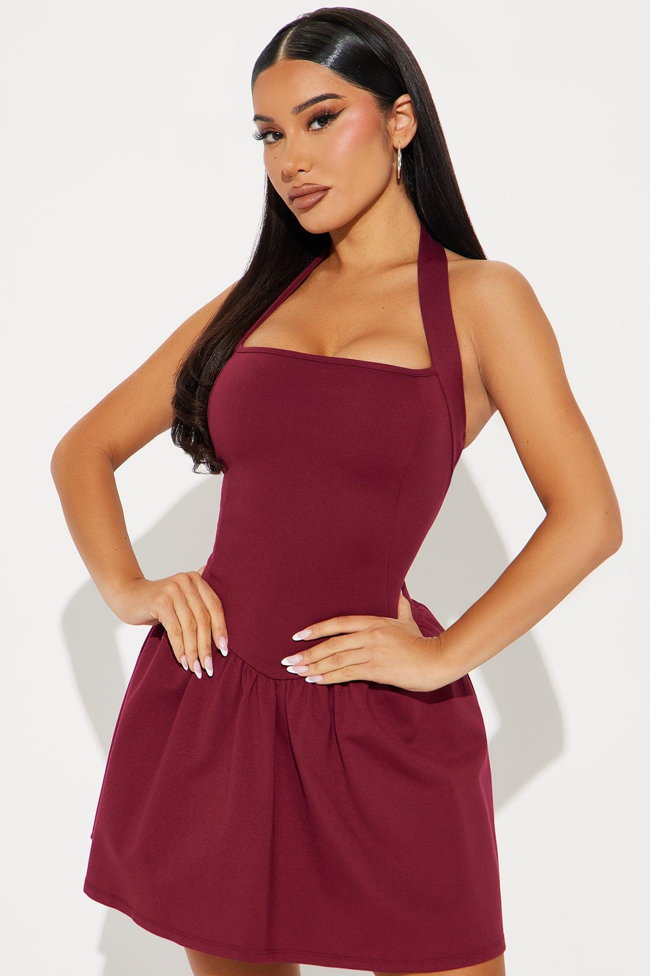 Phoebe Halter Mini Dress - Wine Product Image