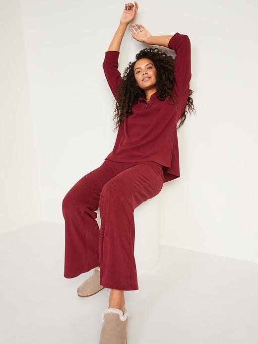 High-Waisted Cozy Rib-Knit Flared Lounge Pants Product Image