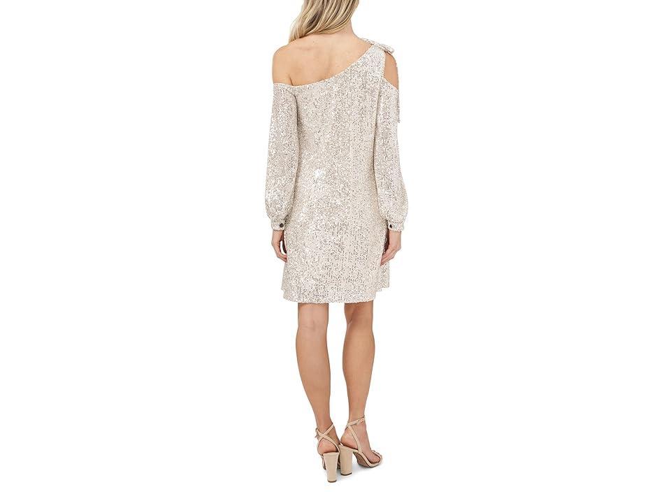 CeCe One Shoulder Ruffled Sequin Dress (Champagne) Women's Clothing Product Image