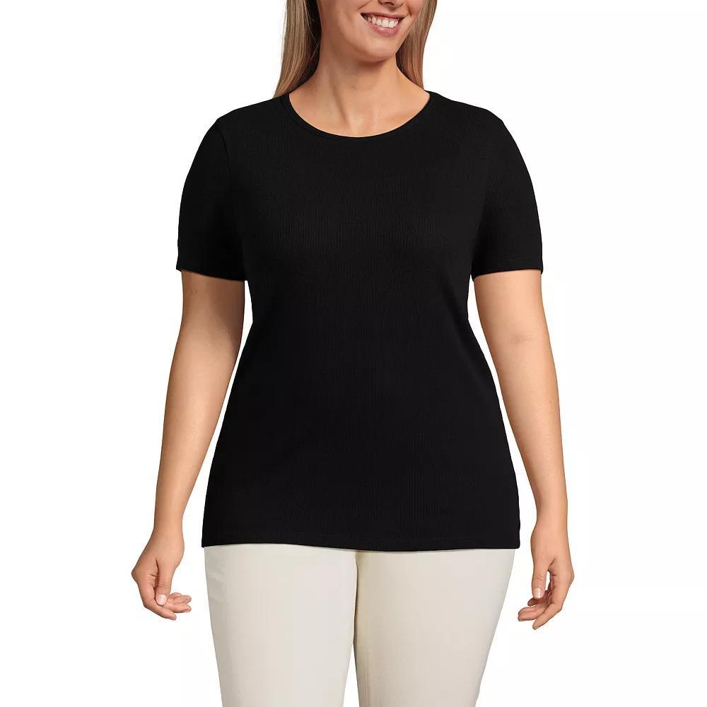 Plus Size Lands' End Short Sleeve Micro Rib Crewneck Top, Women's, Size: 2XL, Tinted Pink Product Image