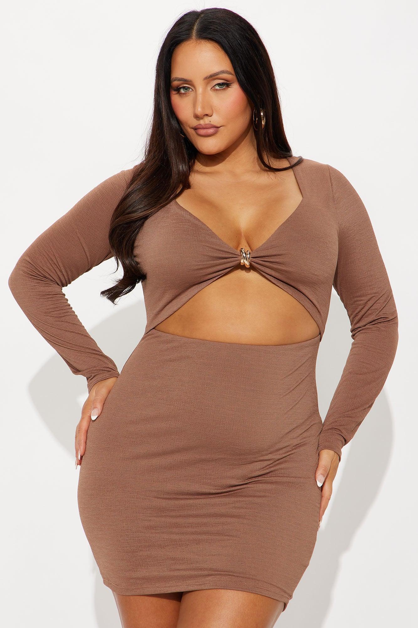 Melba Long Sleeve Mini Dress - Mocha Product Image