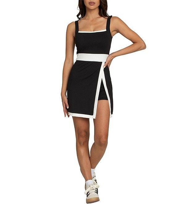 GOLD HINGE Square Neck Sleeveless Black White Lined Active Dress Product Image