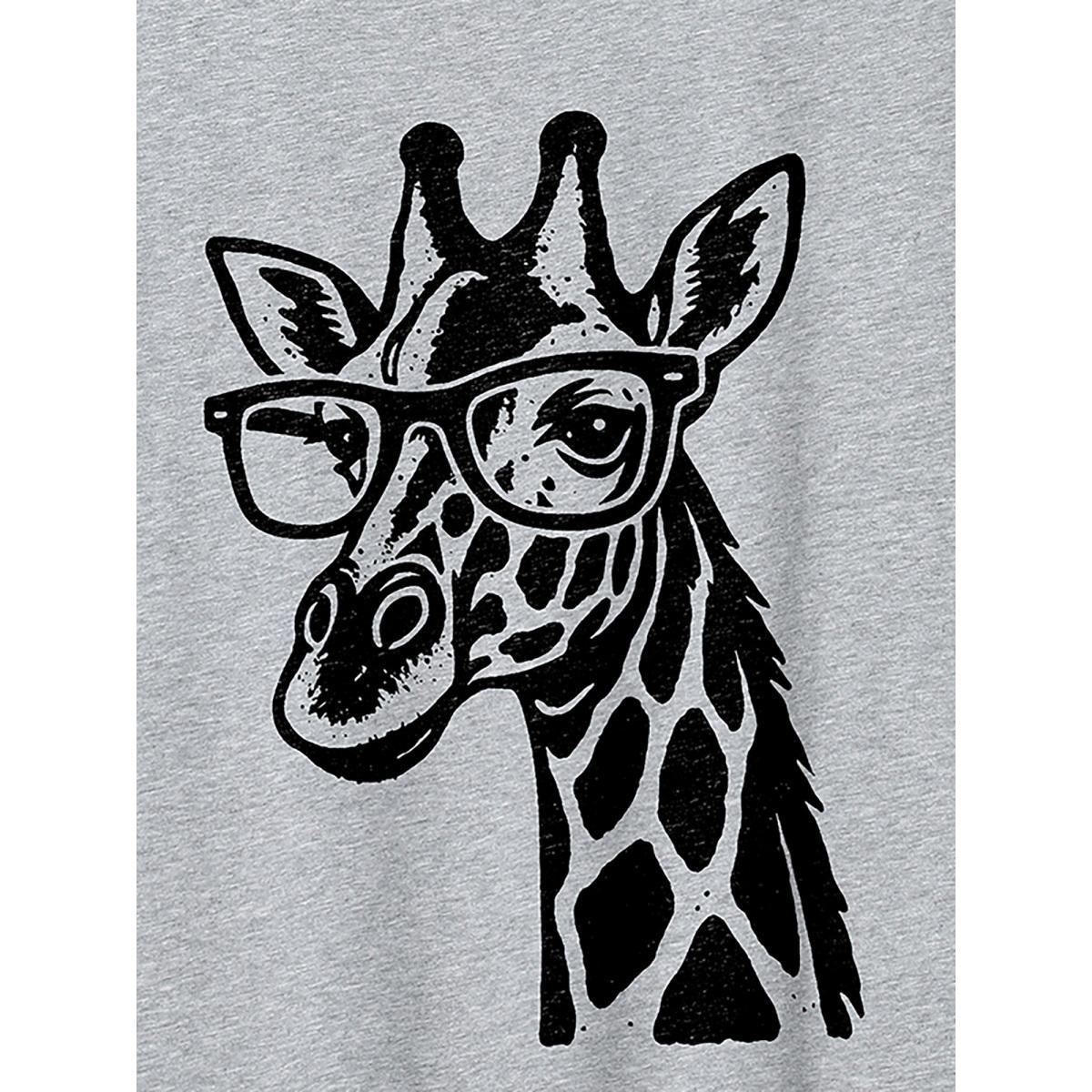 Plus Size Giraffe Print Round Neck T-Shirt Mediumgray Women Non Animals Round Neck Everyday-Casual T-shirts BloomChic 26/4X Product Image