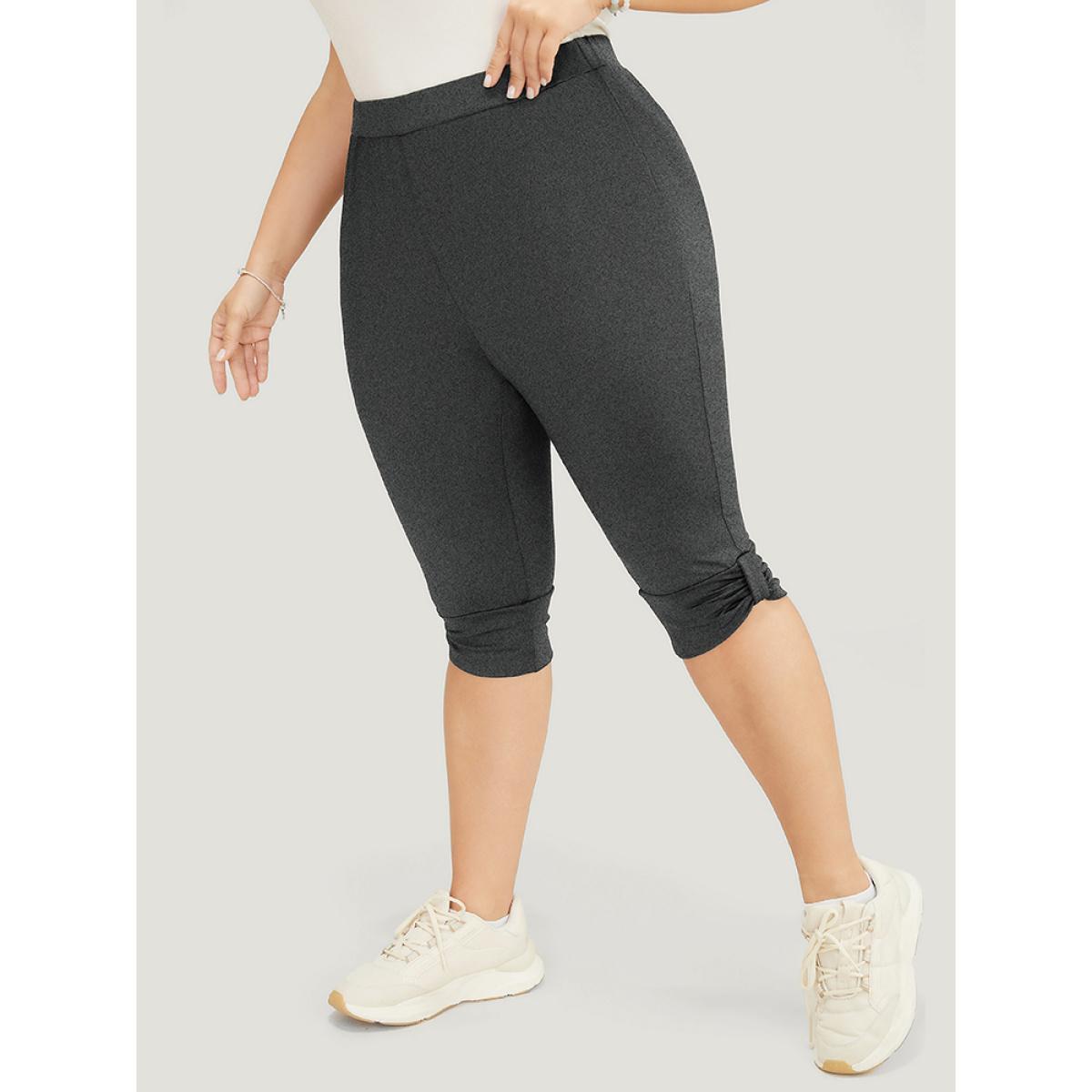 Plus Size Skinny Ruched Detail Knee Leggings Women DimGray Casual High stretch Skinny High Rise Dailywear Leggings BloomChic 28/5X Product Image