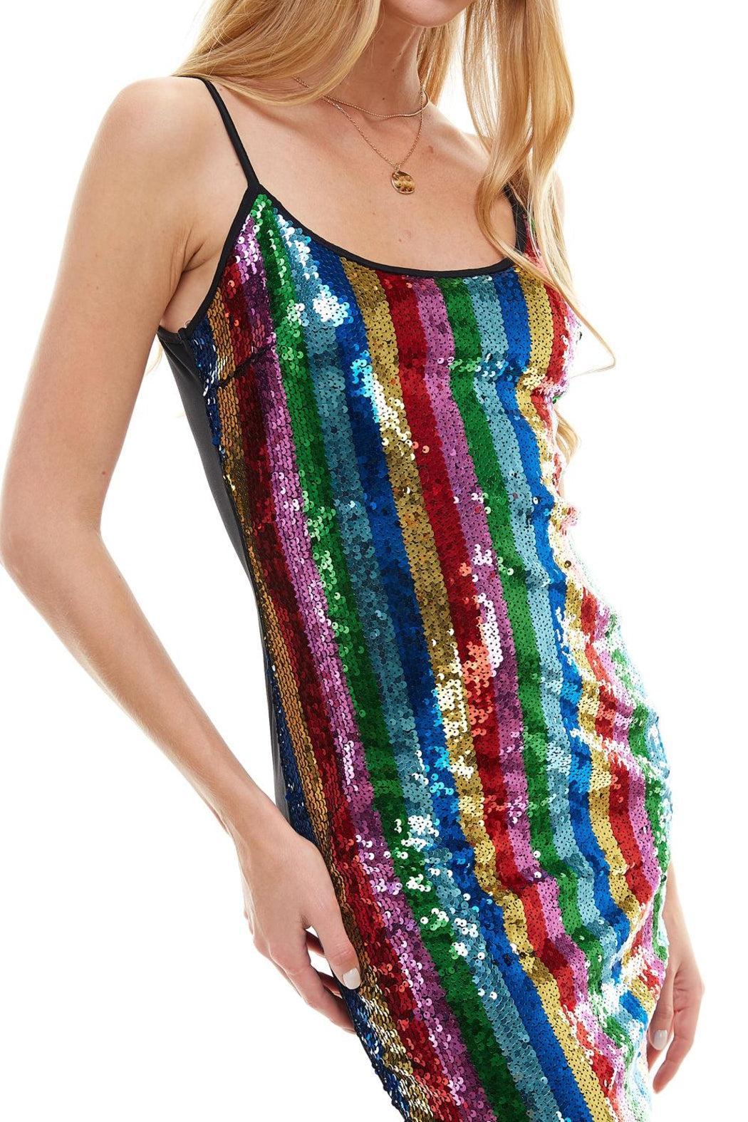 Multi Sequins Stripe Tank Mini Dress Product Image