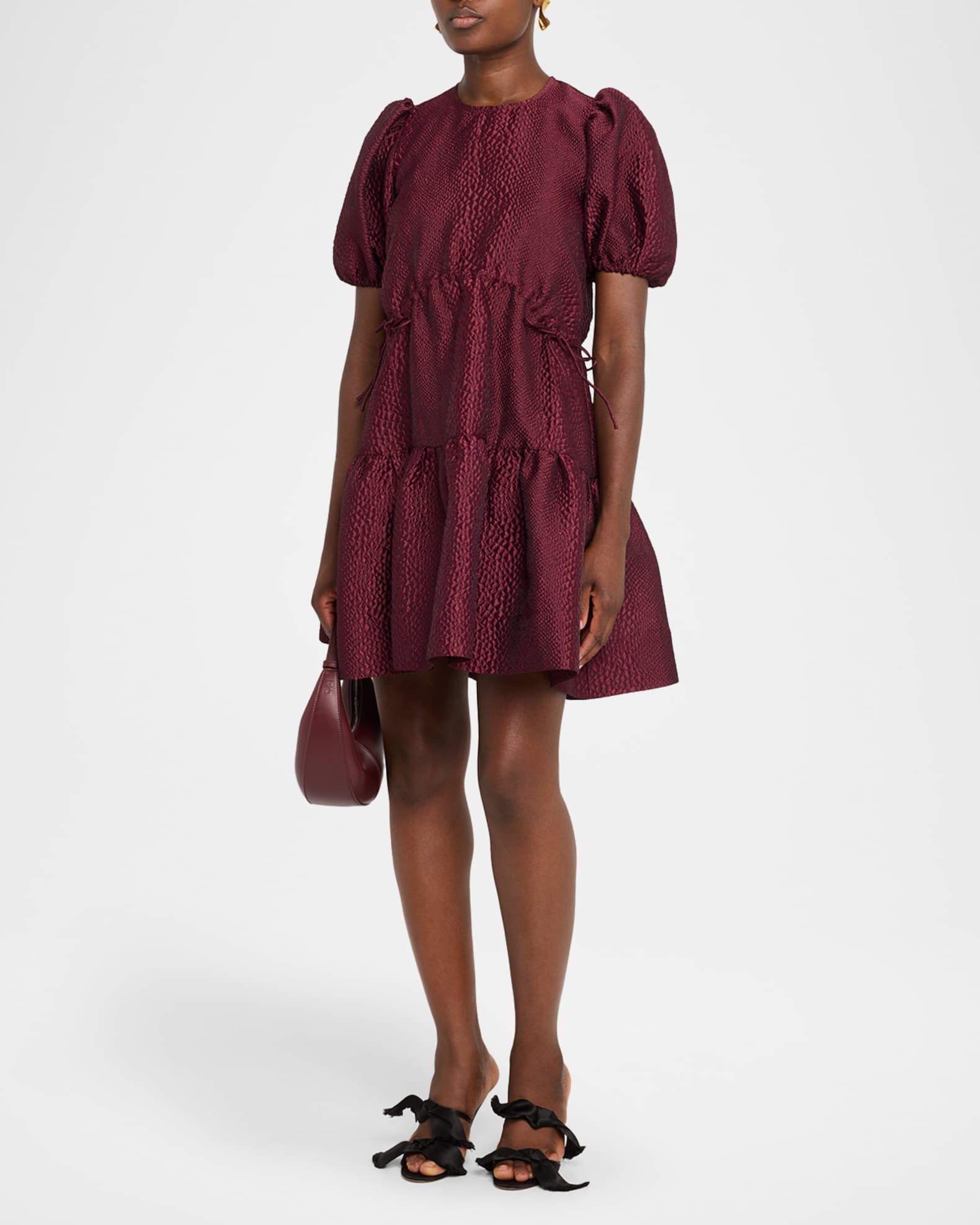 Fayetta Embossed Puff-Sleeve Mini Dress Product Image