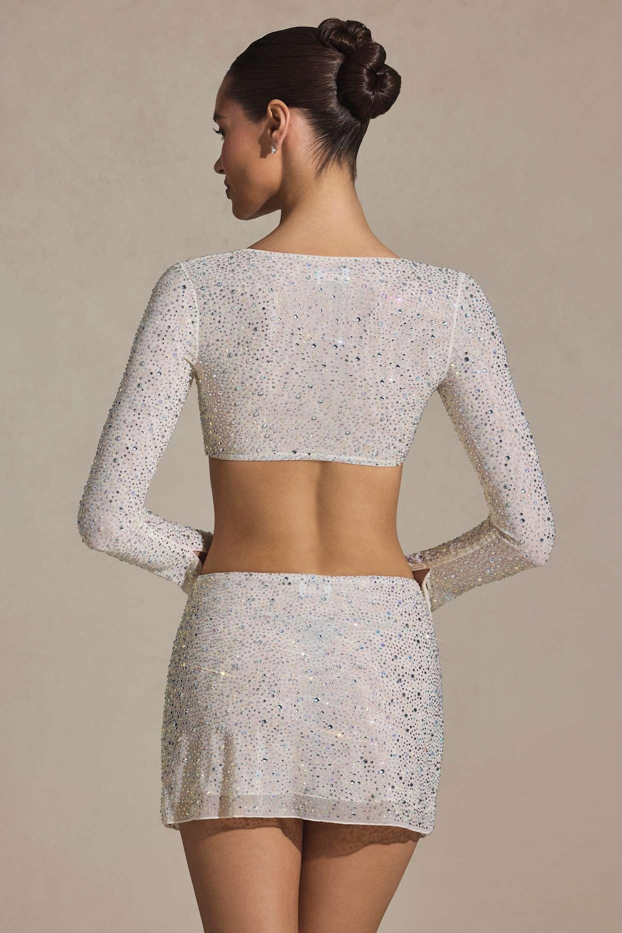 Embellished Micro Mini Skirt in White Product Image
