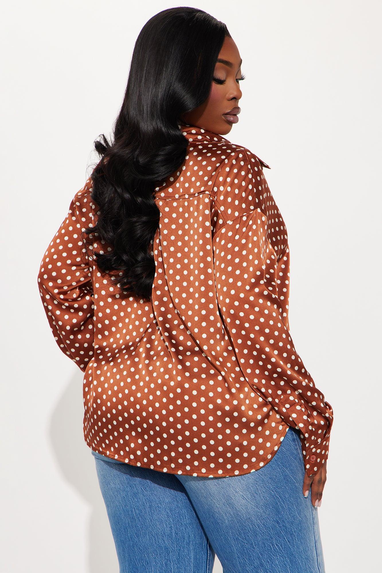 Polka Dot Babe Satin Shirt - Brown/combo Product Image