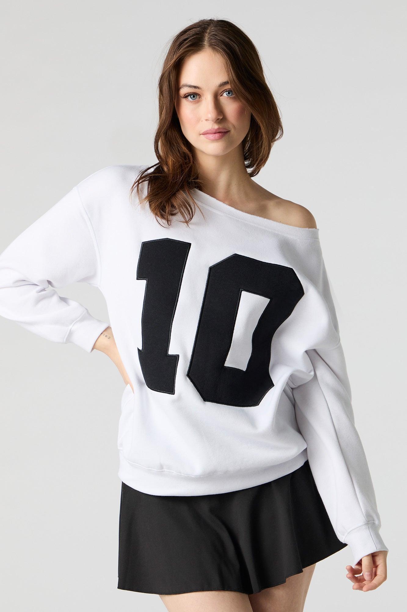 Embroidered Off Shoulder Fleece Sweatshirt Female Product Image