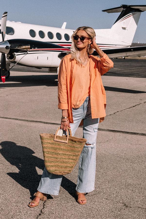 Sending Good Luck Button Up Top In Orange Product Image