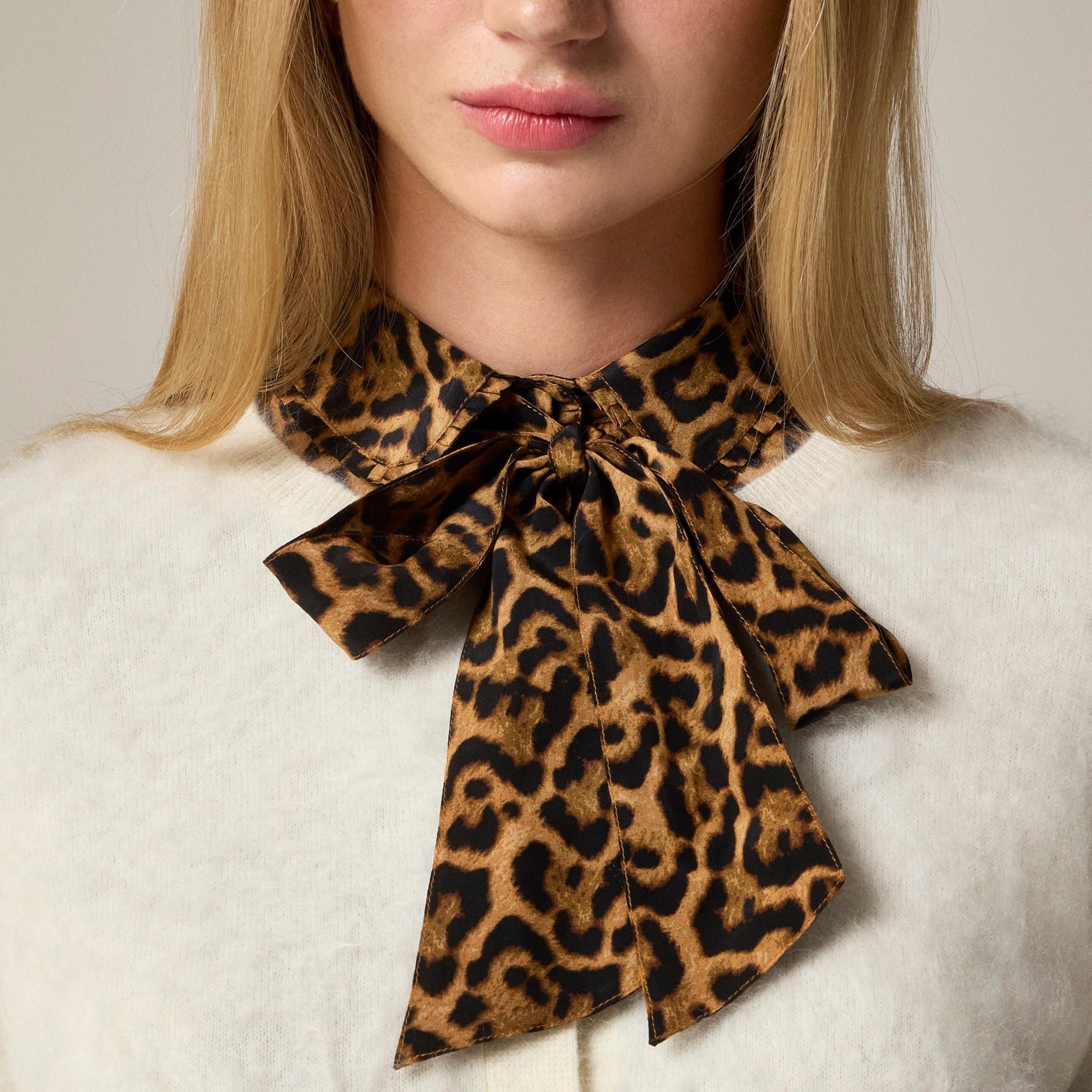 Removable tie-neck button-up shirt in leopard crepe de chine Product Image