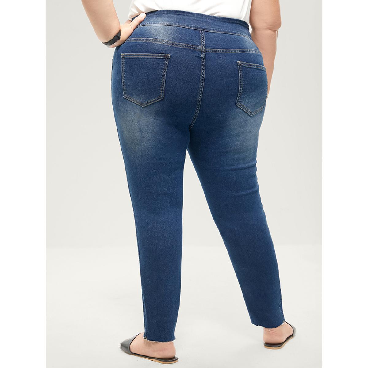 Plus Size Skinny Very Stretchy High Rise Medium Wash Sculpt Waist Jeans Women DarkBlue Casual Plain Tummy control High stretch Pocket Jeans BloomChic 10/M Product Image