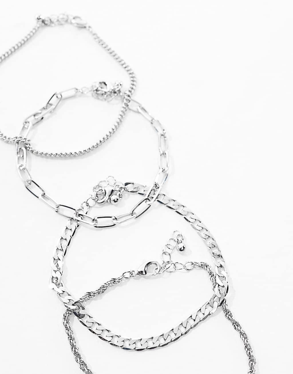 ASOS DESIGN 4 pack chain bracelets in silver tone Product Image