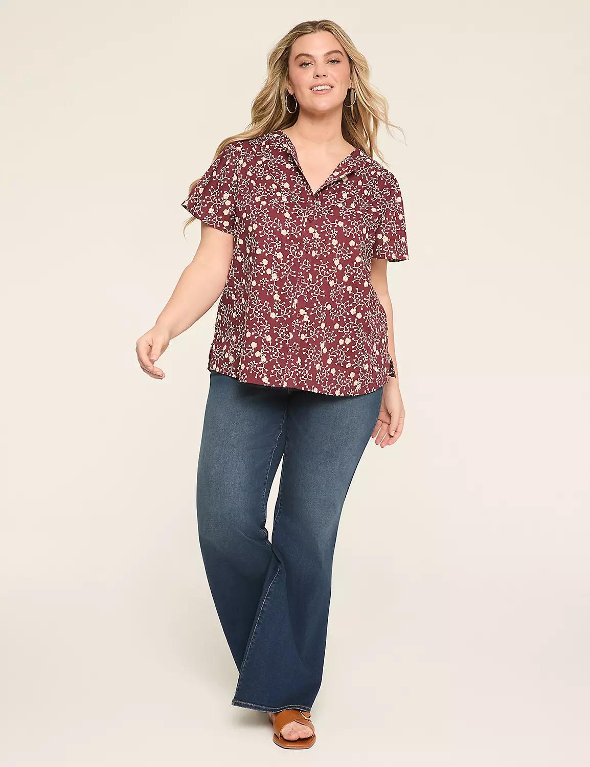Swing Flutter-Sleeve Button-Down Blouse Product Image
