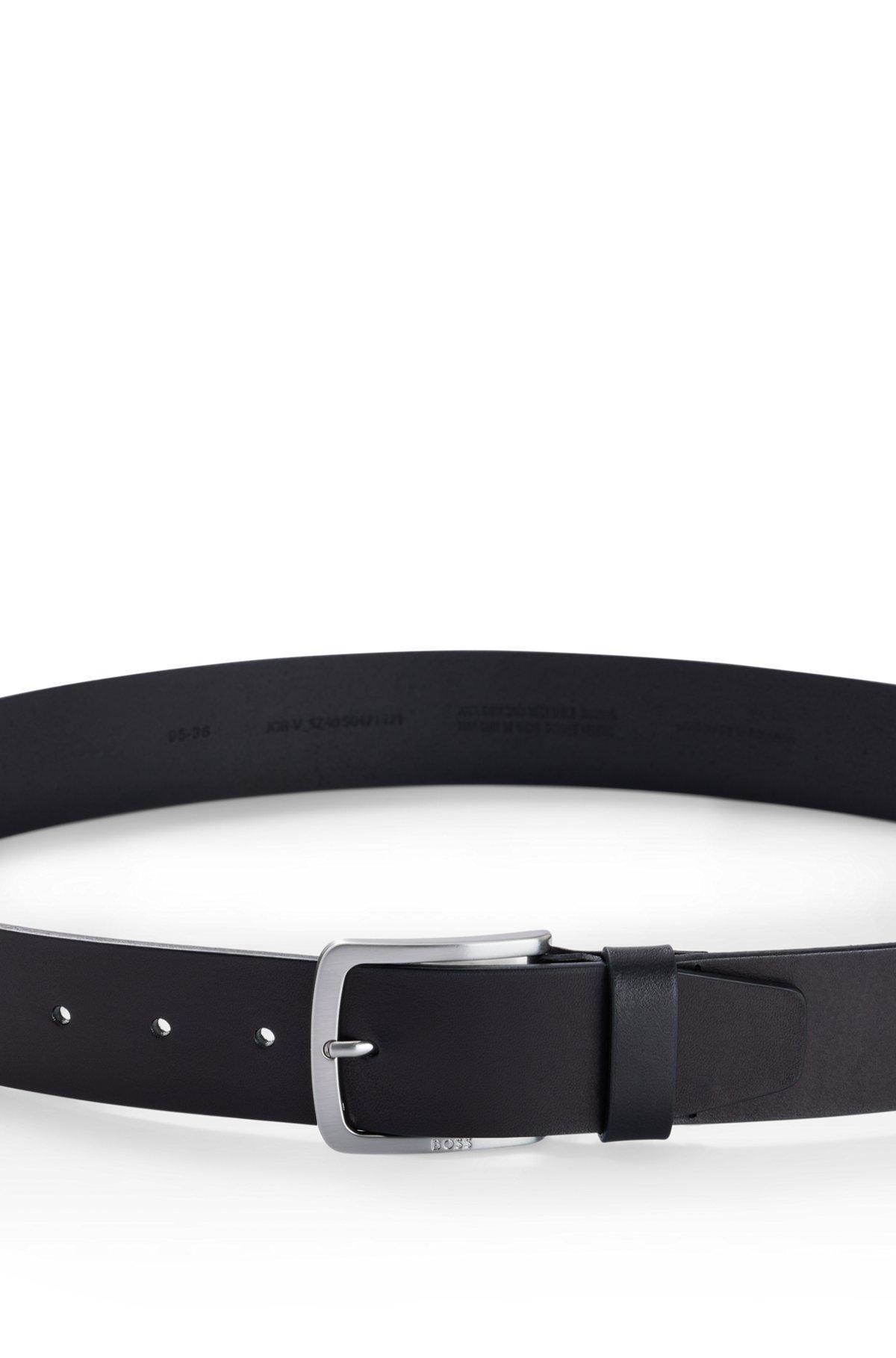 BOSS - Italian-leather belt with logo-engraved buckle - Black Product Image