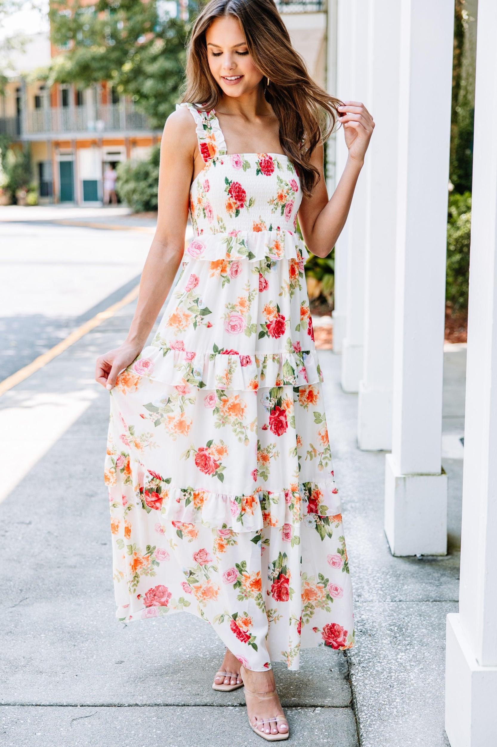 Happy For You Ivory White Floral Maxi Dress Female Product Image