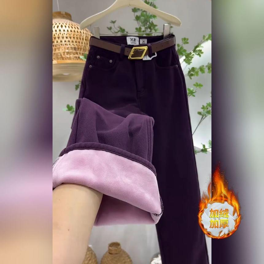 High Rise Plain Fleece Lined Straight Leg Pants Product Image