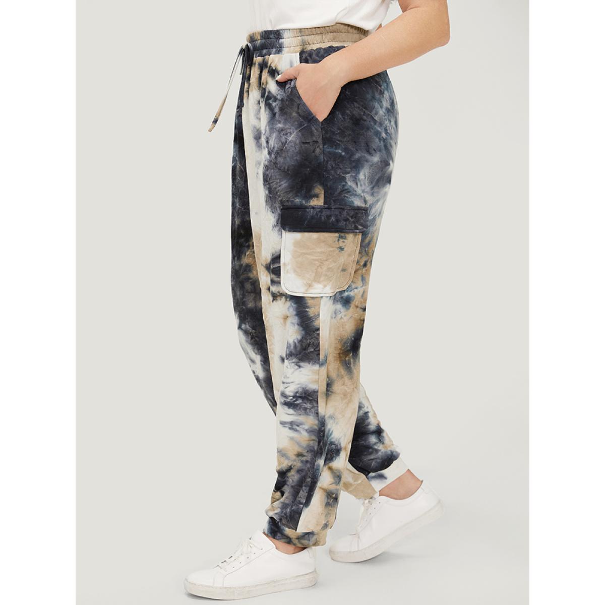 Plus Size Tie Dye Flap Pocket Drawstring Pants Women Multicolor Casual High Rise Dailywear Pants BloomChic 22-24/3X Product Image